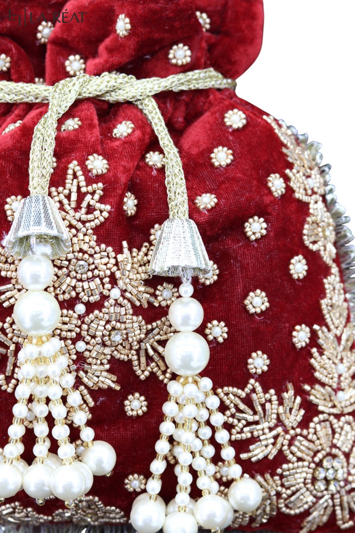 La Reat's  Velvi Women's Bridal Fancy Party Hand Embroidery Potli Bags, Ladies Purse Wallets, Evening Clutches, Handbags.