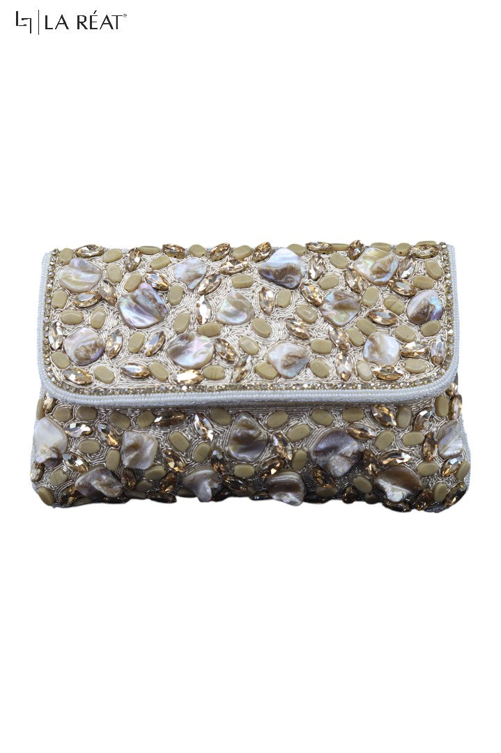 La Reat's Opal Women's Bridal Fancy Party Hand Embroidery Clutch Purse