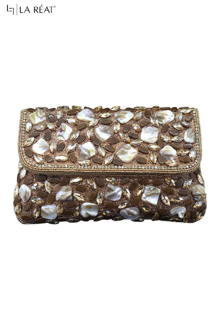 La Reat's Opal Women's Bridal Fancy Party Hand Embroidery Clutch Purse