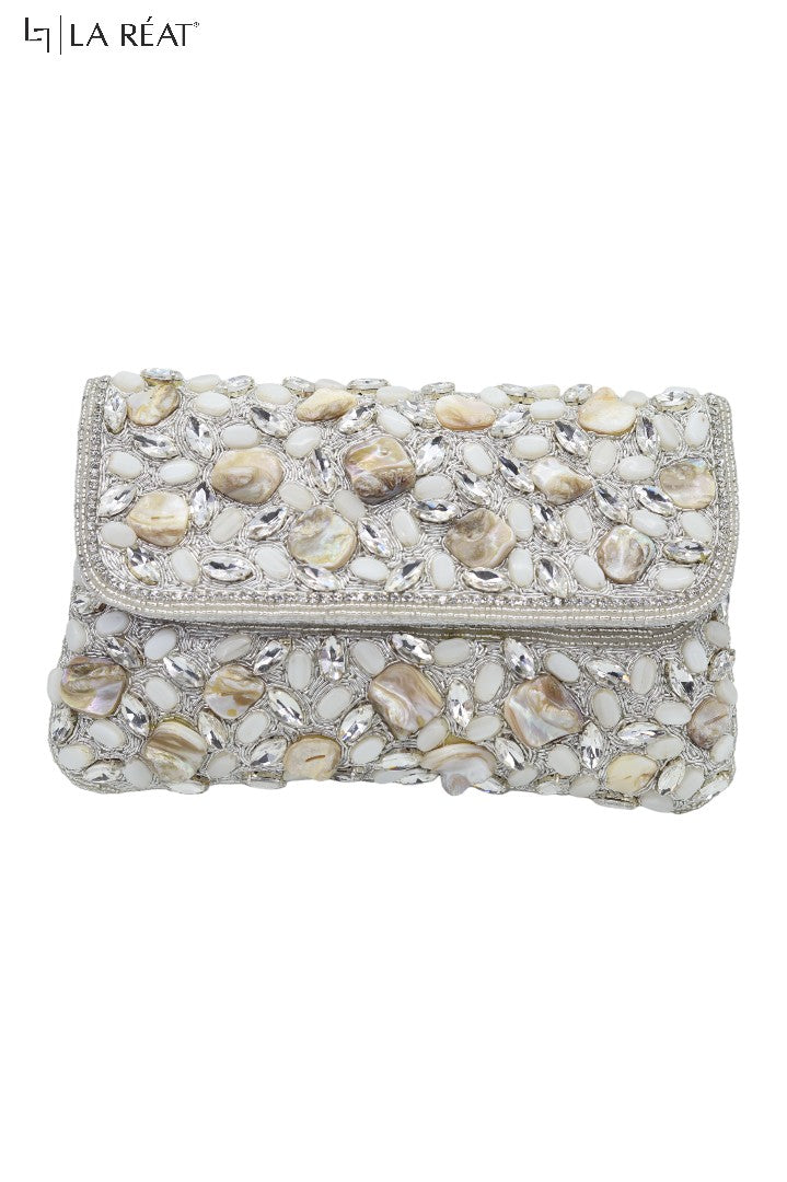 La Reat's Opal Women's Bridal Fancy Party Hand Embroidery Clutch Purse