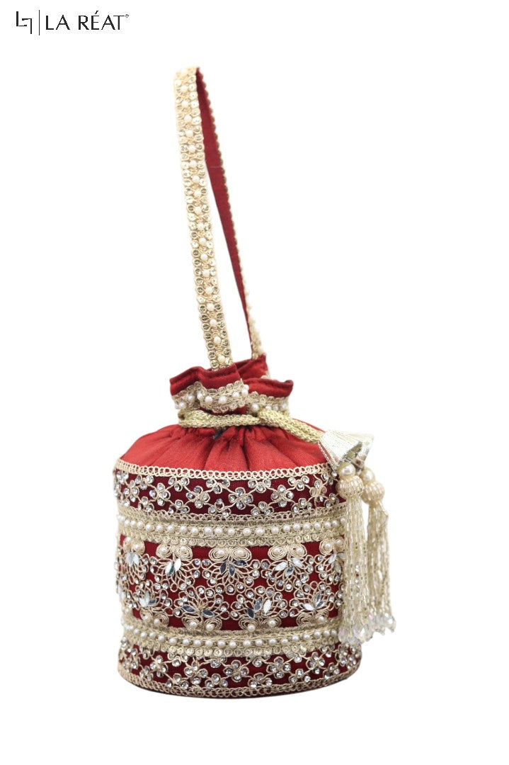 La Reat's Lacy Women's Bridal Fancy Party Hand Embroidery Potli Bags, Ladies Purse Wallets, Evening Clutches, Handbags.