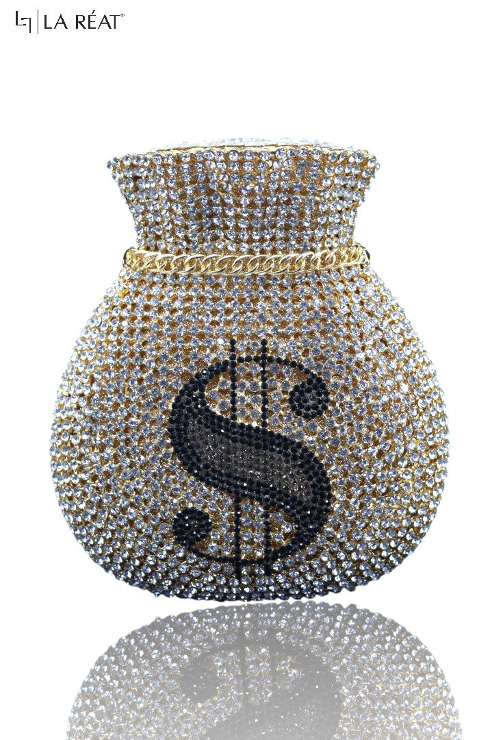 LA Reat Dollar Sign Money Shape Crystal Evening Bag Rhinestone Clutches Bags Luxury Design Gold Purse Wedding Bridal Handbags Party