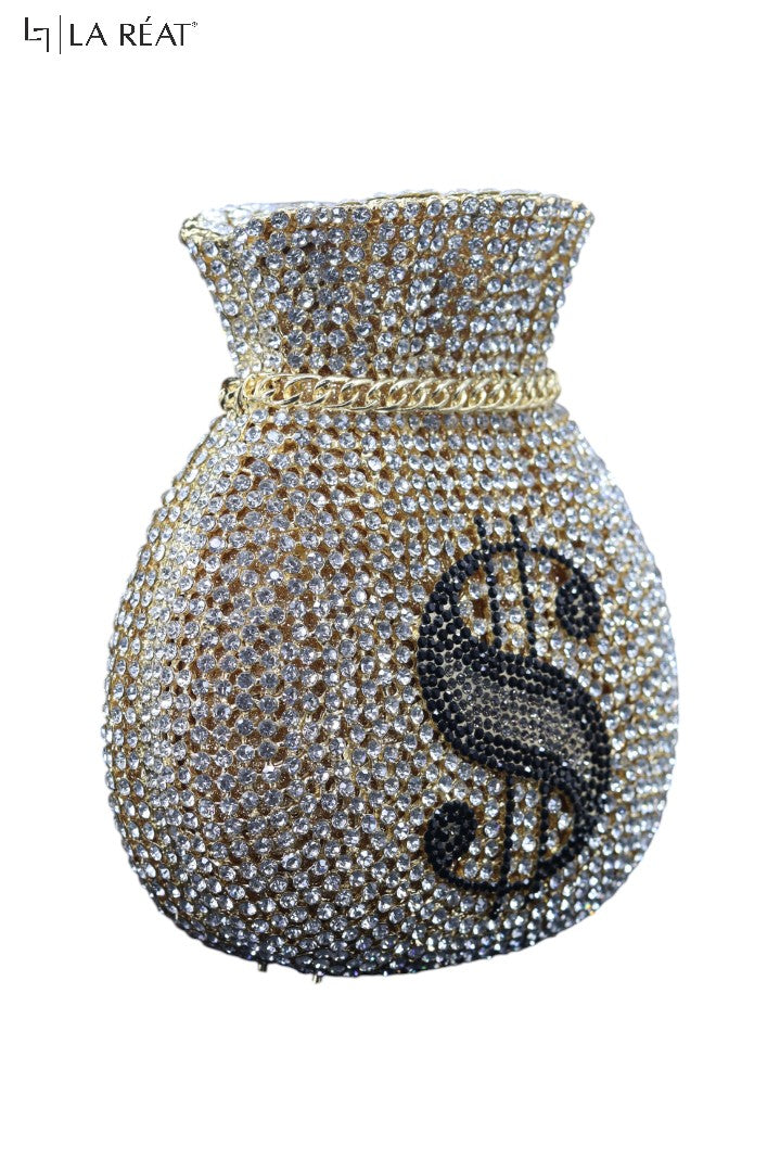 LA Reat Dollar Sign Money Shape Crystal Evening Bag Rhinestone Clutches Bags Luxury Design Gold Purse Wedding Bridal Handbags Party