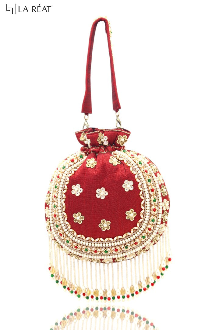 La Reat's Roomi  Women's Bridal Fancy Party Hand Embroidery Potli Bags, Ladies Purse Wallets, Evening Clutches, Handbags.