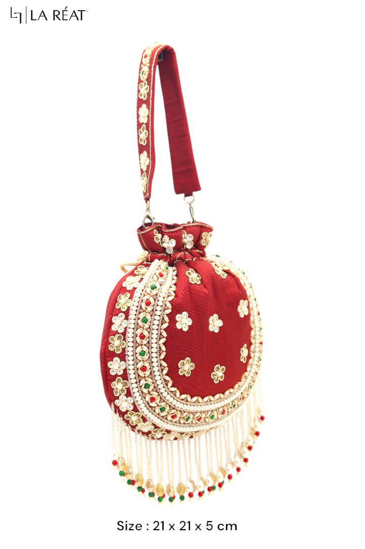 La Reat's Roomi  Women's Bridal Fancy Party Hand Embroidery Potli Bags, Ladies Purse Wallets, Evening Clutches, Handbags.