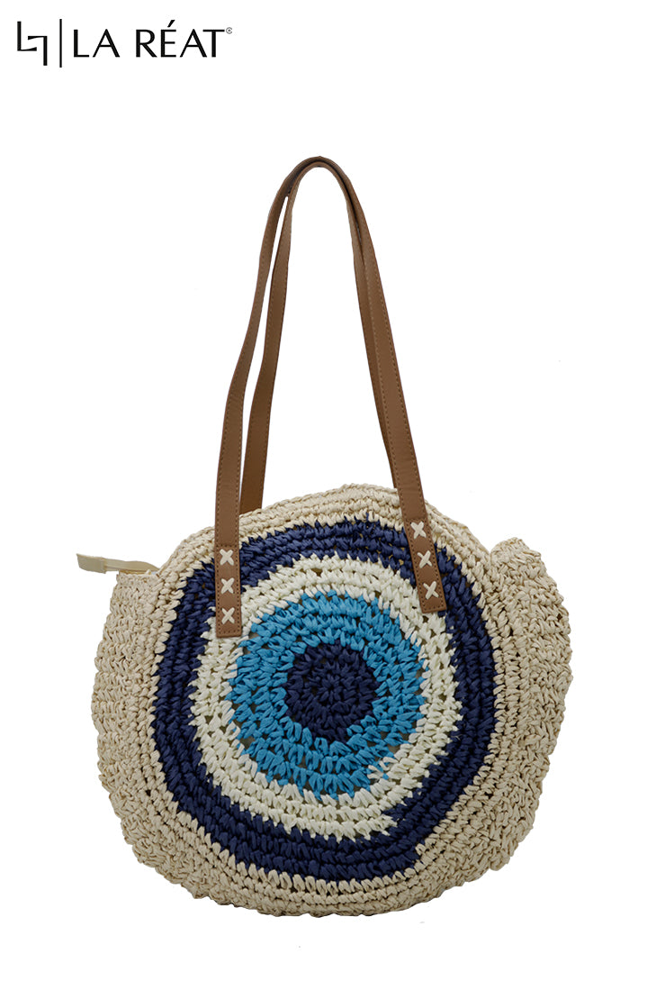 La Reat's Luna Large Round Straw Bag for Women - Beach Bags for Women with Zip, Tote Bags for Women, Boho Straw Beach Bag, Summer Beach Bags, Women's Shoulder Round Bag, Hobo Bag