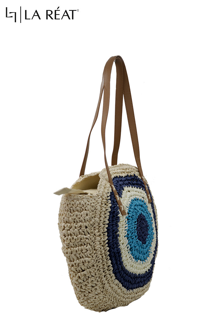 La Reat's Luna Large Round Straw Bag for Women - Beach Bags for Women with Zip, Tote Bags for Women, Boho Straw Beach Bag, Summer Beach Bags, Women's Shoulder Round Bag, Hobo Bag