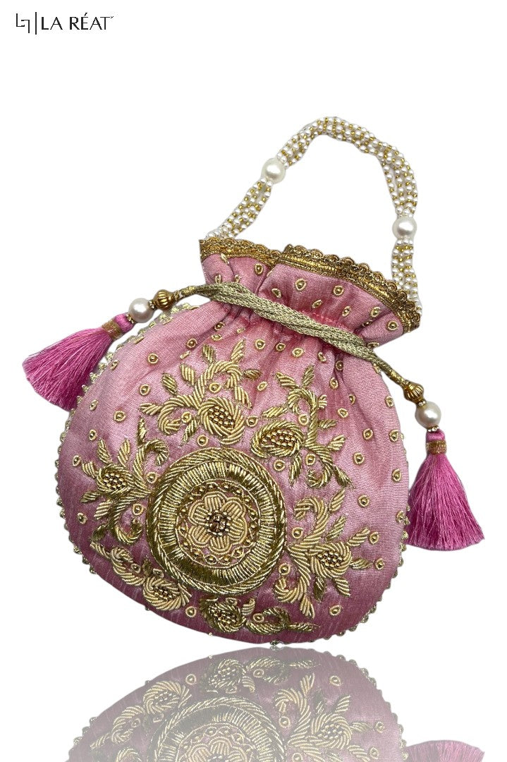 La Reat's Kora Women's Bridal Fancy Party Hand Embroidery Potli Bags