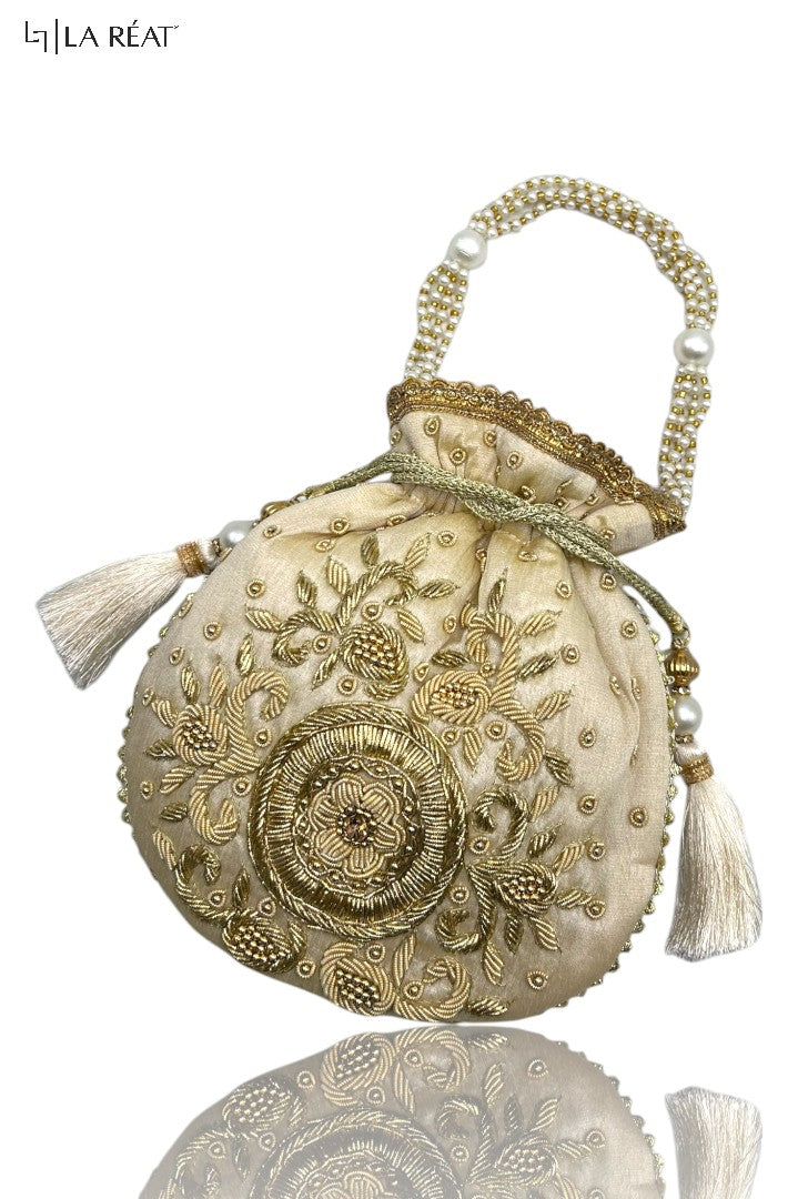 Women's Bridal Fancy Party Hand Embroidery Kora Potli Bags