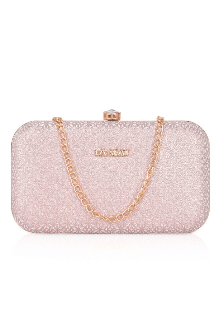 #product_La Reat Floral Women's Oval Box Clutch Purse in Rose Gold - LA RÉAT