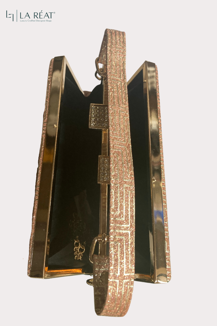 La Reat's Swastic Women's Bridal Fancy Party  Clutch Purse, Ladies Purse Wallets, Evening Clutches, Handbags. Potli Bags  in Rose Gold