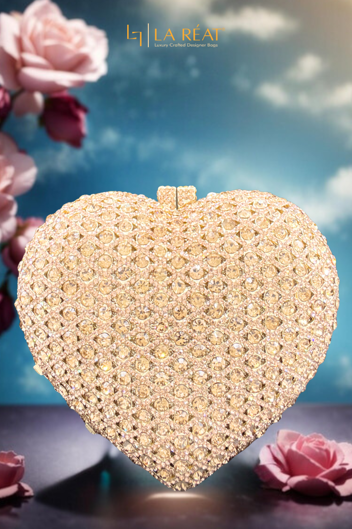 LA Reat Heart Shape Crystal Evening Bag Rhinestone Clutches Bags Luxury Design