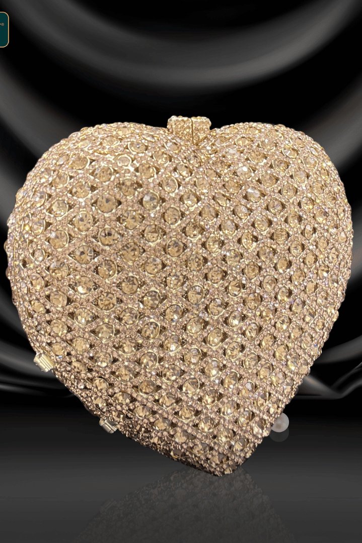 Rhinestones heart shape crystal clutch evening party Bridal offers purse Gold & Rose Gold plated