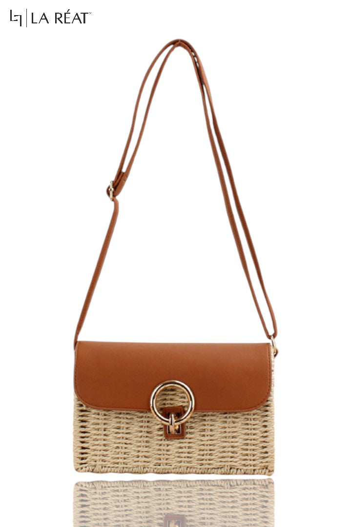 La Reat'sSummer Splicing Straw Square Bag for Women Retro Small Shoulder Messenger Bag Fashion Rattan Crossbody Bag Travel Beach Bag (Beige 22X7X14.5Cm)